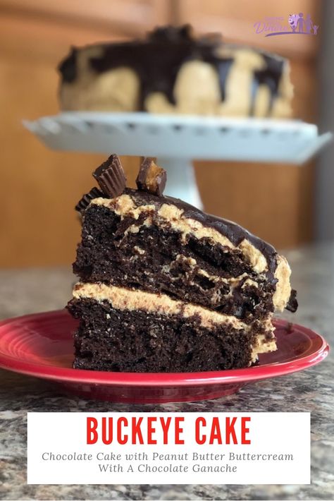 Peanut Butter Buttercream Recipe, Buckeye Cake, October Recipes, Chocolate Cake With Peanut Butter, Summer Desert, Peanut Butter Buttercream, Easy Cake Recipe, Brutus Buckeye, Chocolate Ganache Recipe