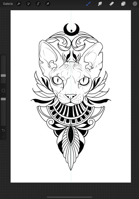 Egyptian Cat Drawing, Sphynx Cat Tattoo Design, Bastet Tattoo Egyptian, Bastet Tattoo Design, Sphynx Cat Tattoo, Bastet Tattoo, Skull Headdress, Egyptian Cat Tattoos, Memories Ideas