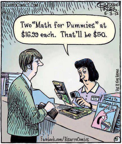 Math for Dummies. Math Cartoons, Math Comics, Biology Humor, Bizarro Comic, Math Quotes, Math Geek, Spanish Jokes, Demotivational Posters, Math Jokes