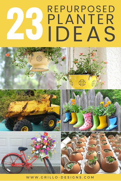 Clever planter ideas - Browse this awesome collection of repurposed and DIY planters for your home and garden. Be inspired by creativity! Repurposed Planter Ideas, Cheap Planters, Diy Planters Indoor, Repurposed Planter, Unusual Planter, Upcycled Planter, Creative Planter, Planter Bags, Window Plants