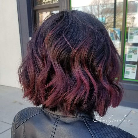 Merlot 🍷 #hairbysarahmo #dreamhairwithme #springfieldil #217hair #wine #merlot #burgundyhair #redhair #colormelt #balayage #bob #shorthair #hairtexture #beachwaves #redkenobsessed #redkenready #redken #blonde #hairgoals #hairenvy #hairgasm #hairporn #hair #hairstylist #salonlife #licensedtocreate #iamavisualart #paintedhair #chicagostylist #btcpics #behindthechair #modernsalon #americansalon #hotonbeauty Merlot Hair Color Balayage, Bob With Colored Tips, Merlot Balayage Hair, Burgundy Balayage Short Hair, Short Burgundy Hair Bob, Red Balayage Bob, Wine Balayage Hair, Short Wine Red Hair, Burgundy Hair Short