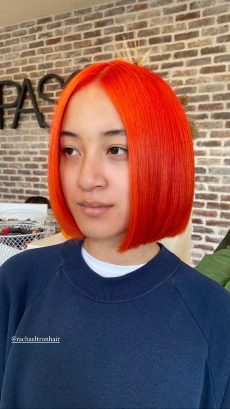 Orange Bob Hair, Orange Bob Hairstyles, Orange Bob, Vibrant Orange Hair, Red Orange Yellow Hair Short, Yellow Orange Red Hair, Blonde Bob Wig, Pulp Riot Hair, Hair Mistakes