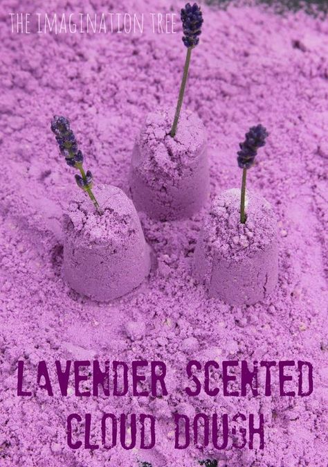 Lavender Sensory Play, Cloud Dough Recipe, Cloud Dough Recipes, Sand Recipe, Snow Dough, Sensory Play Recipes, Coconut Cloud, Winter Sensory, Sensory Rice