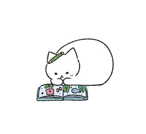 Cat Reading Drawing, Cat Doodle, Cat Reading, Book Icons, Little Doodles, Mia 3, Cute Cartoon Drawings, Cute Little Drawings, Cat Illustration