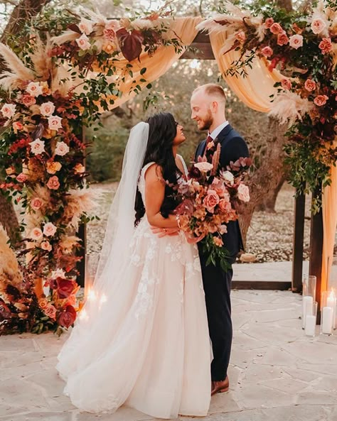 Wedding Decorations Arch, Wedding Ceremony Floral Arch, Irish Wedding Vows, Fall Wedding Arches, Burnt Orange Wedding, Fall Wedding Decor, Fall Wedding Tables, Bridal Party Outfit, Wedding Arch Flowers