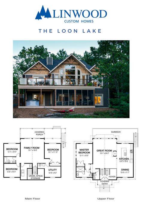 Lake House Layout Floor Plans, Lake House Blueprints, Family Cabin Floor Plans, Simple Lake House, Lake Home Plans, Vacation Home Plans, Linwood Homes, Cottage Floor Plans, Cabin Exterior