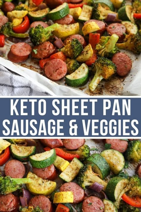 Sheet Pan Sausage And Veggies, Pan Sausage And Veggies, Keto Sheet Pan, Sheet Pan Sausage, Sausage And Veggies, Resep Diet, Low Carb Meal, Makanan Diet, Keto Cooking