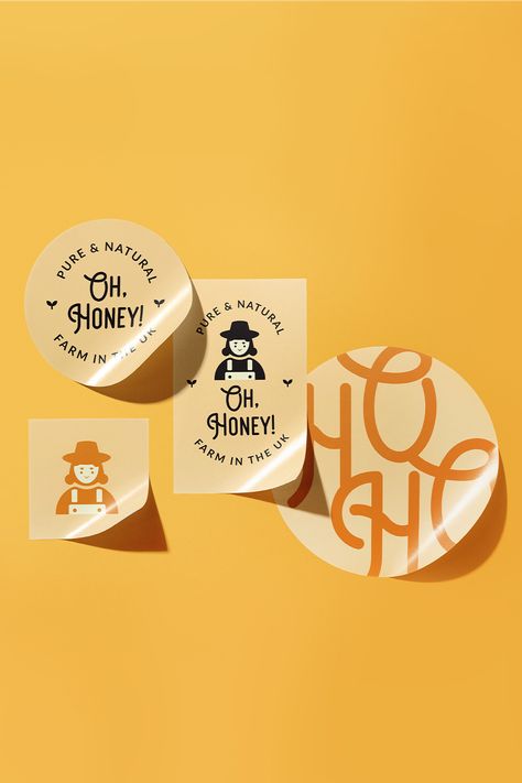 Square Sticker Design, Bee Branding Design, Sticker Product Design, Honey Brand Identity, Honey Sticker Design, Honey Merchandise, Honey Brand Logo, Honey Graphic Design, How To Order Design