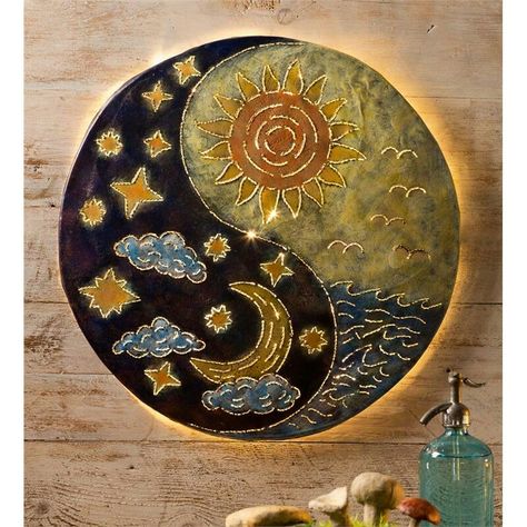 Windandweather.com Moon Yin Yang, Yin Yang Wall, Tattoo Moon, Yin Yang Art, Yin Yang Tattoos, Art Hippie, Outdoor Metal Wall Art, The Sun And Moon, Led Wall Art