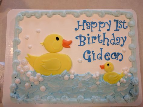 Rubber Ducky sheet cake with buttercream and  fondant duckies. 2nd Birthday Cake For Girl, Girls 2nd Birthday Cake, Birthday Cake For Girl, Baby Shower Sheet Cakes, Rubber Duck Birthday, 2nd Birthday Cake, Duck Cake, Birthday Sheet Cakes, Cake With Buttercream