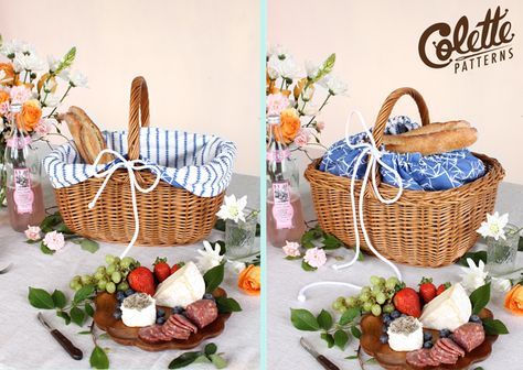 picnic liner tutorial Basket Making Ideas, Picnic Basket Diy, Elegant Picnic, Diy Picnic, Liner Tutorial, Clothing Projects, Colette Patterns, Store Basket, Picnic Hamper