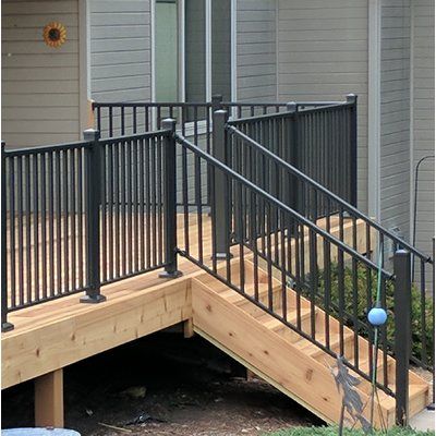 ModVue Baluster Straight Railing Size: 3.5' H x 6' W x 3" D, Finish: Charcoal Bronze Outdoor Screen Panels, Metal Deck Railing, Metal Porch, Outdoor Stair Railing, Porch Stairs, Deck Railing Design, Metal Deck, Garden Fence Panels, Stair Railings