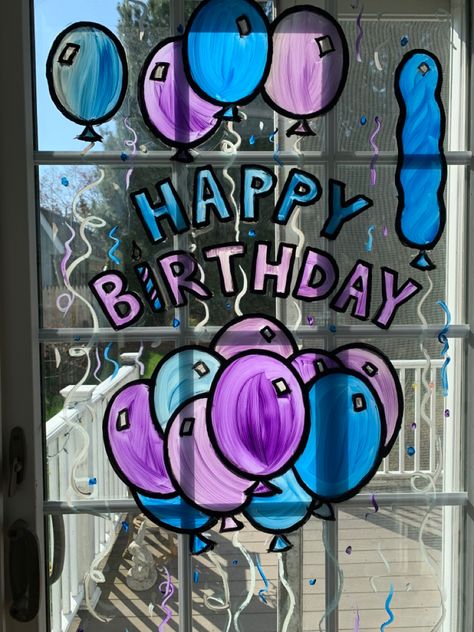 Birthday Window Art, Summer Window Painting Ideas, Window Paint Ideas, Window Paint, Birthday Surprises, Birthday Painting, Summer Window, Art 2023, Glass Window Art