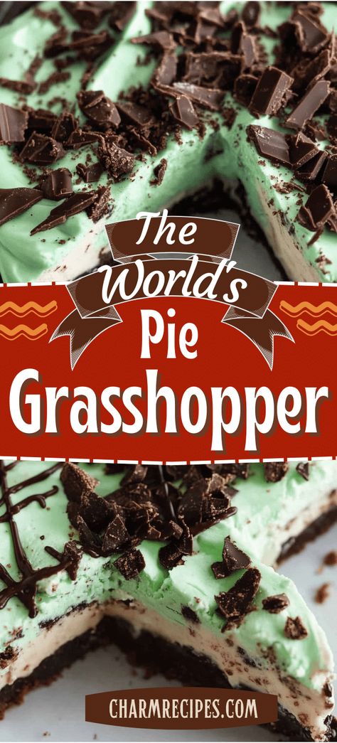 Grasshopper Pie Grasshopper Pie Recipe, Pistachio Pie, Mint Pie, Chocolate Cookie Crust, Grasshopper Pie, Chocolate Wafer Cookies, Chocolate Crust, Chocolate Graham Crackers, Wafer Cookies