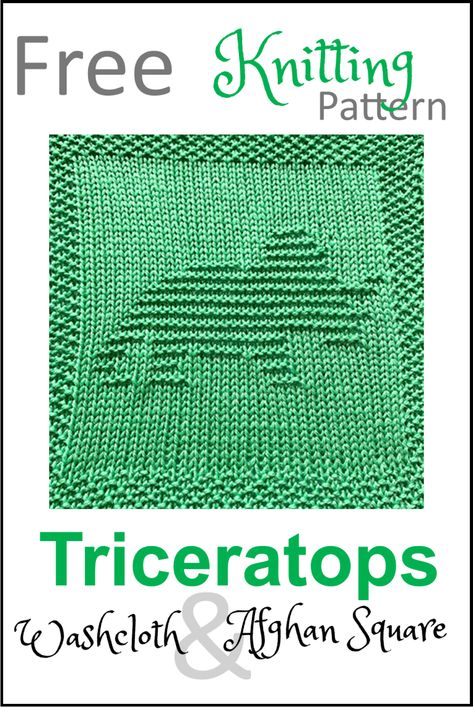 Free Triceratops Dinosaur Dishcloth or Afghan Square Knitting Pattern Square Knitting Patterns, Daisy And Storm, Knitted Dishcloth Patterns, Knitted Dishcloth Patterns Free, Knitted Squares, Easy Baby Knitting Patterns, Dinosaur Patterns, Knit Baby Blanket Pattern Free, Knitted Washcloth Patterns