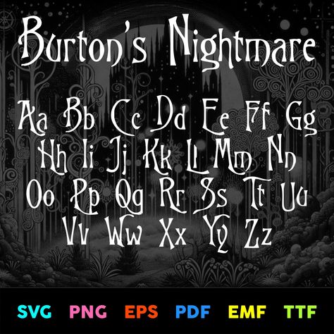 Tim Burton Font Alphabet, Tim Burton Lettering, Tim Burton Font, Tim Burton Drawings Style, Halloween Typography, Spooky Font, Spooky Chic, Flying Lessons, Christmas Typography