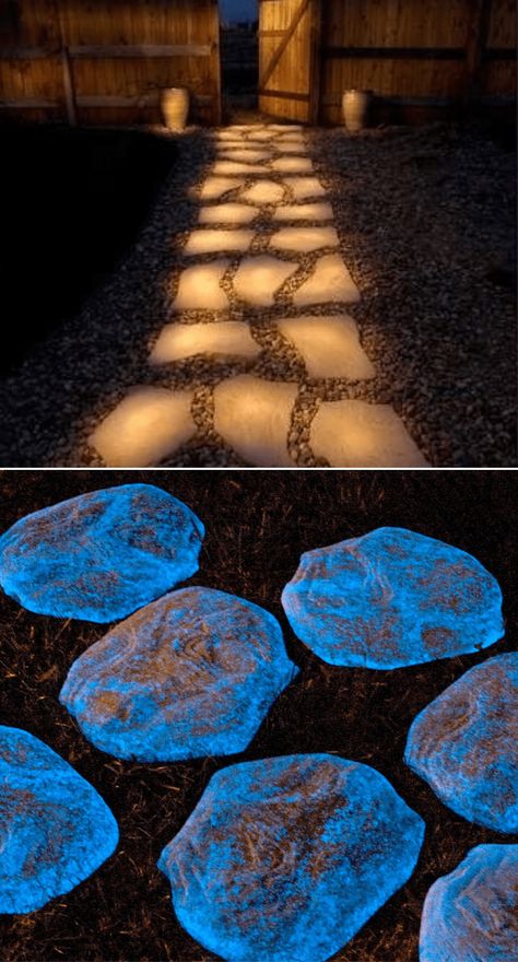 Make your garden glow with these Glow in the Dark Rocks. An easy DIY project. Glow In The Dark Outdoor Paint, Rock Pathway Ideas Diy, Diy Stone Walkway, Glow In Dark Paint, Solar Paint, Diy Pathway, Glow Rock, Rock Pathway, 15 Wallpaper