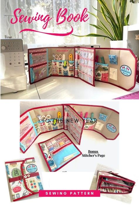 Sewing Feet Storage Ideas, Sewing Kit Diy Free Pattern, Diy Book Protector, Sewing Needle Storage Ideas, Sewing Books With Patterns, Sewing Machine Accessories Storage, Sewing Kits To Make Free Pattern, Sewing Storage Containers, Project Keeper Pattern