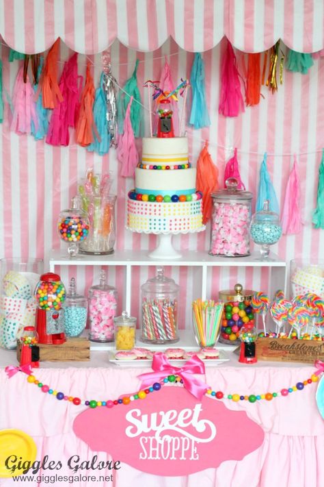 Sweet Shoppe Birthday Party, Candy Theme Birthday Party, Candy Themed Party, Baby Boy 1st Birthday Party, Girl Bday Party, Candy Display, Candy Birthday Party, Twins 1st Birthdays, Candyland Birthday