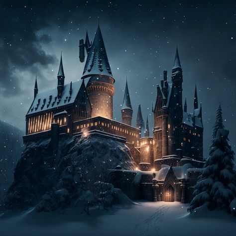 Hogwarts in the snow at night in Christmas wallpaper