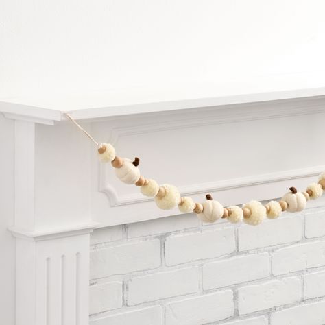 Ivory Boucle and Wood Ball Pumpkin Garland - World Market Pumpkin Garland, Pom Garland, Pom Pom Garland, Baby Shower Fall, Fall Baby, Fall Diy, World Market, Party Time, Fall Decor