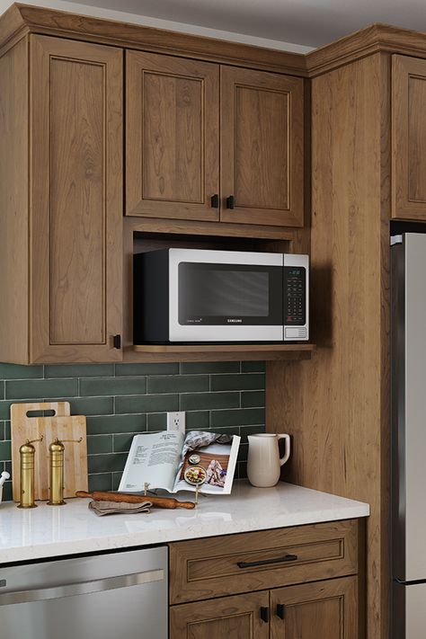 Micro Oven Cabinet In Kitchen, Small Kitchen Oven Cabinet, Kitchen Cabinets Microwave Storage, Microwave Top Cabinet, Microwave Above Countertop, Microwave Shelves In Kitchen, Place For Microwave In Kitchen, Hanging Microwave Ideas, Cabinet Mounted Microwave