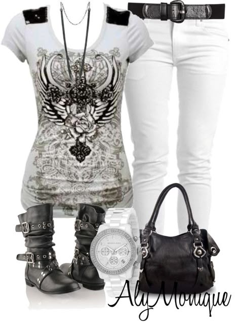 Rockstar Style, Biker Chic, Rocker Chic, Komplette Outfits, White Pants, Look Chic, Ripped Jeans, Look Fashion, White Jeans