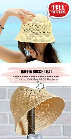 Bucket Hat Pattern Free, Wool Hat Pattern, Crochet Bucket Hat Pattern, Free Crochet Hat Pattern, Cappello Cloche, Crochet Hat With Brim, Bucket Hat Pattern, Crochet Summer Hats, Raffia Crochet