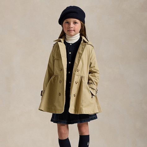 A smart layer for transitional climes this cotton trench coat features a water-resistant shell and a removable hood. Hooded Trench Coat, Ralph Lauren Kids, Girls Outerwear, Us Open, Kids Coats, Jumper Shirt, Girls Jacket, Jeans Shorts, Golf Outfit