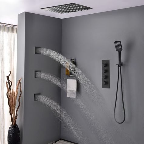 Black Shower System, Rainfall Shower Head, Black Shower, Rainfall Shower, Shower Set, Shower Head, Matte Black, Spray, Shower