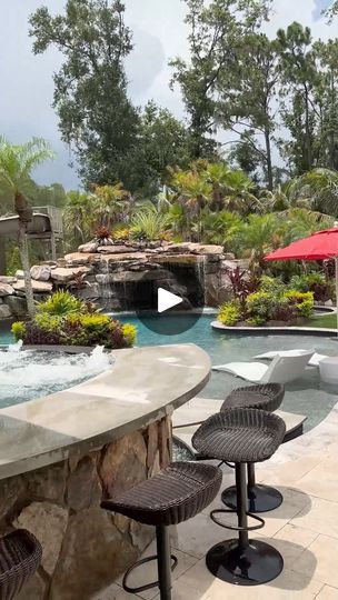 1.8M views · 34K reactions | This project in Odessa, Florida has so many cool features. This backyard has a huge grotto, a waterslide, a big elevated spa with a swim-up bar, a sun shelf area, and a big swimming and jumping play area. This place is laid out for entertaining.  #insanepools #lucaslagoons #pool #poolbuilders #backyard #luxurylife #waterslide | Lucas Lagoons | Lucas Lagoons · Original audio Pool With Swim Up Bar Backyards, Backyard Zen, Insane Pools, Sun Shelf, Backyard Decorating, Dining Patio, Lagoon Pool, Swim Up Bar, House Decorating Ideas