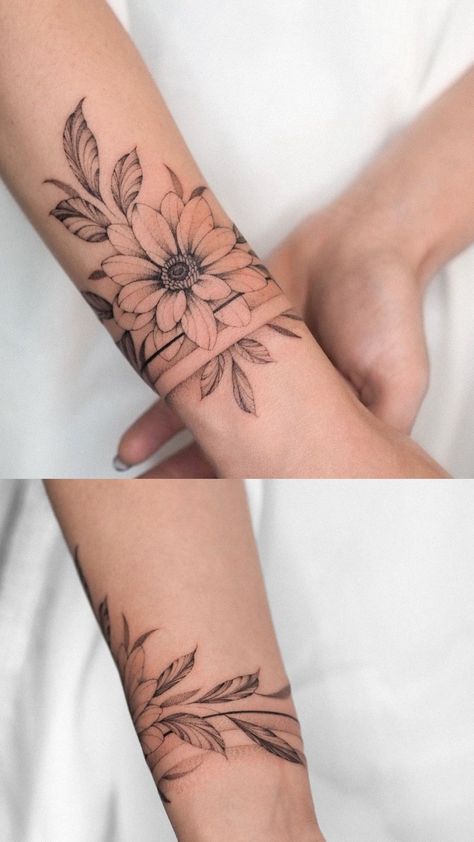 Nature Tattoo Wrap Around, Bird Arm Band Tattoo, Bicep Cuff Tattoo Women, Inner Elbow Flower Tattoo, Nature Wrist Tattoo, Flower Wrist Wrap Tattoo, Cuff Tattoo For Women, Rose Wrap Around Tattoo, Wrap Around Bicep Tattoo Women