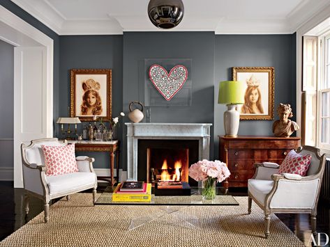 Brooke Shields’s House in New York City | Architectural Digest Benjamin Moore Chelsea Gray, Ny Townhouse, New York Townhouse, Chelsea Gray, New York Homes, Grey Room, Room Paint Colors, Brooke Shields, Gray Bedroom