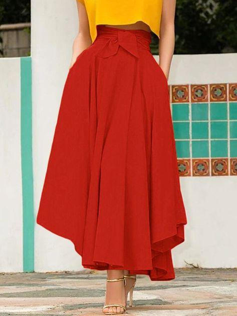 Plus Size Long Skirts, Havana Dress, Belted Midi Skirt, Mode Mantel, Maxi Skirt Style, Orange Fits, Tie Skirt, Red Skirt, Party Skirt