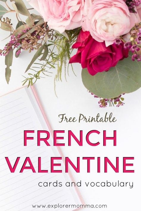 Do you need fun Valentines for friends and family? Download these free printable French Valentine cards and vocabulary today. #valentine #valentines #valentinesday #frenchvalentines #freeprintablevalentines #freeprintable #freeprintables #french #love #bemyvalentine #vintagevalentine Valentines For Friends, French Valentines, Valentine Worksheets, Travel To Paris, Free In French, French Resources, Mama Blog, Friends Valentines, Valentines Ideas