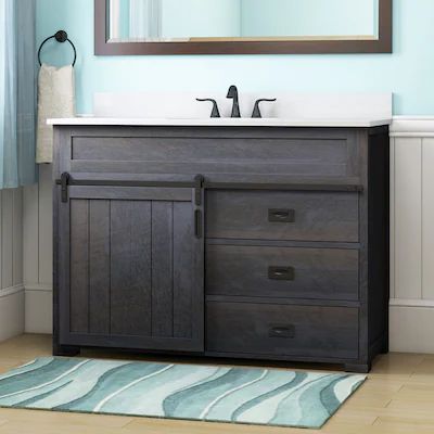 Bathroom Vanity 48 Inch, Lowes Vanity, Lowes Bathroom Vanity, Lowes Bathroom, Sliding Cabinet Doors, 36 Inch Bathroom Vanity, Cheap Bathroom Remodel, Farmhouse Vanity, Farmhouse Bathroom Vanity