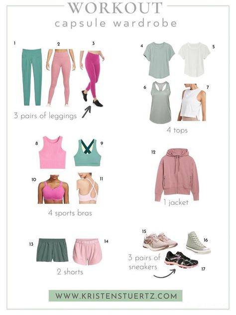 Workout Capsule Wardrobe: In Just 7 Easy Steps - Kristen Stuertz https://www.theworldaccordingtome.org/healthy-food-and-drink-recipes/1713761_at-home-gym-essentials-home-gym-on-a-budget/?-gym Gym Capsule Wardrobe, Workout Capsule Wardrobe, Workout Capsule, Home Gym On A Budget, Clothes Capsule Wardrobe, Home Gym Essentials, Holiday Capsule Wardrobe, Capsule Wardrobe Women, Athletic Wear Womens