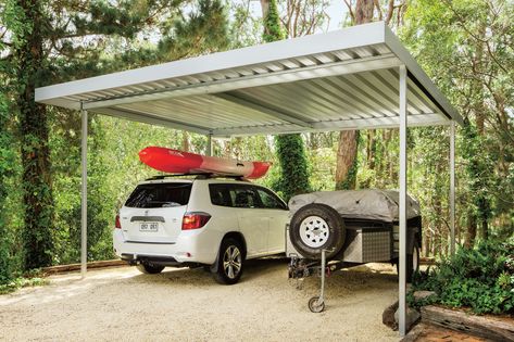 Double Frontier In-Ground N2-W33 Zinc/Al Carport Patio, Carport Kits, Car Shed, Steel Carports, Double Carport, Carport Designs, Hail Storm, Pergola Kits, Pergola Designs