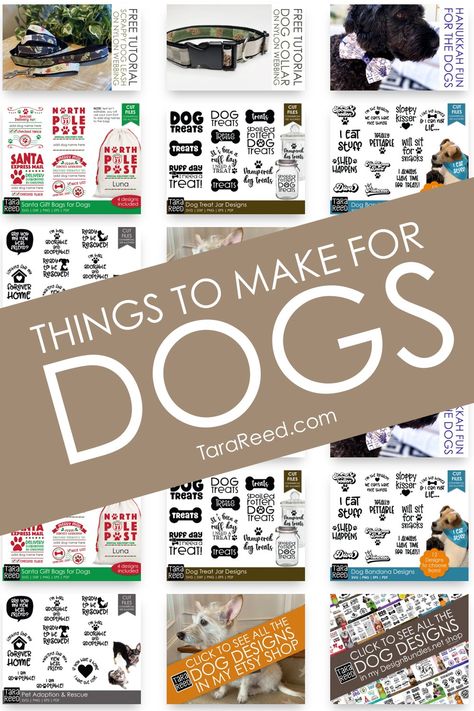 Lots of ideas of things to sew for dogs, gifts to make dog lovers with dog svg Cricut files, dog bandana tutorial and more. Let's show our love for dogs with a round up of dog themed projects for both dogs and humans alike! Dog Accessories Sewing Patterns, Cricut Projects For Dogs, Sewing For Pets, Dog Items To Make And Sell, Sewing Dog Projects, Things To Sew For Dogs, Sew For Dogs, Dog Gifts Diy, Sewing For Dogs