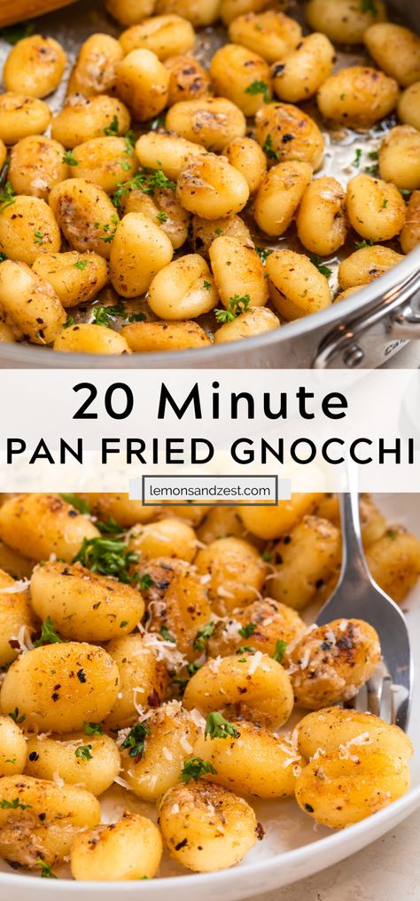 Gnocchi Recipes Butter, Gnocchi Sides Recipes, Toasted Gnocchi Recipes, Gnocchi Recipes Side Dish, Steak And Gnocchi Easy Dinners, Garlic Parmesan Gnocchi, Homemade Gnocchi Recipes Easy, Pan Fried Gnocchi With Chicken, Pan Seared Gnocchi