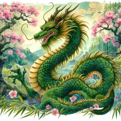 Wood Dragon, Nightmare Before Christmas Wallpaper, Yin Yang Art, 2024 Aesthetic, Sea Life Art, Asian Dragon, Happy Lunar New Year, Dragon Illustration, Fantasy Beasts