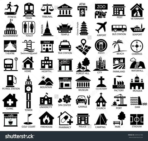 Map symbols Legend Symbol, Building Symbol, City Maps Illustration, Architecture Symbols, Urban Icon, City Maps Design, Map Symbols, Architecture Mapping, Architecture Icons