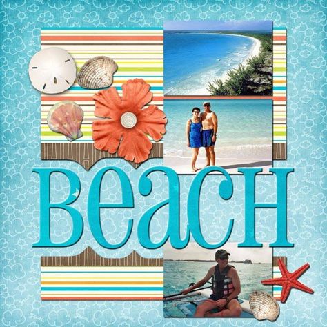 Beach Template, Scrapbook Beach, Summer Scrapbook Layouts, Bridal Shower Scrapbook, Beach Scrapbook Layouts, Cruise Scrapbook, Travel Scrapbook Pages, Vacation Scrapbook, Bathing Beauty