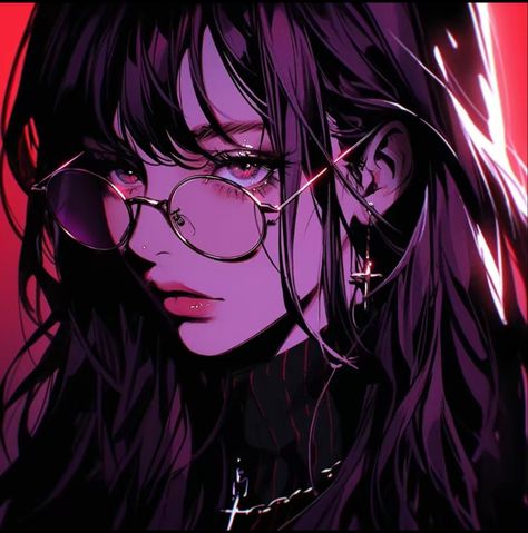 Anime Girlboss With Glasses, Purple Hair Anime Pfp, Manga Drawing Tutorials, Cyberpunk Girl, Black And White Art Drawing, Female Character Concept, Digital Art Anime, Cute Profile Pictures, Character Portraits