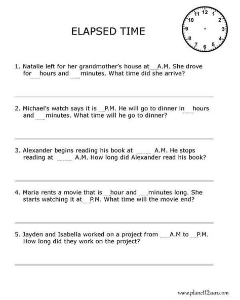 elapsed time- blank Kindergarten Spelling Words, Elapsed Time Worksheets, Word Problems 3rd Grade, Elapsed Time Word Problems, Time Word Problems, 3rd Grade Words, 6th Grade Worksheets, Free Printables For Kids, Printable Worksheets For Kids