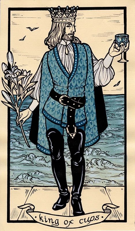 Fyodor Pavlov Tarot, Fyodor Pavlov, Tarot Card Artwork, Tarot Illustration, Suit Of Cups, King Of Cups, Vintage Tarot Cards, Cup Tattoo, Cups Tarot