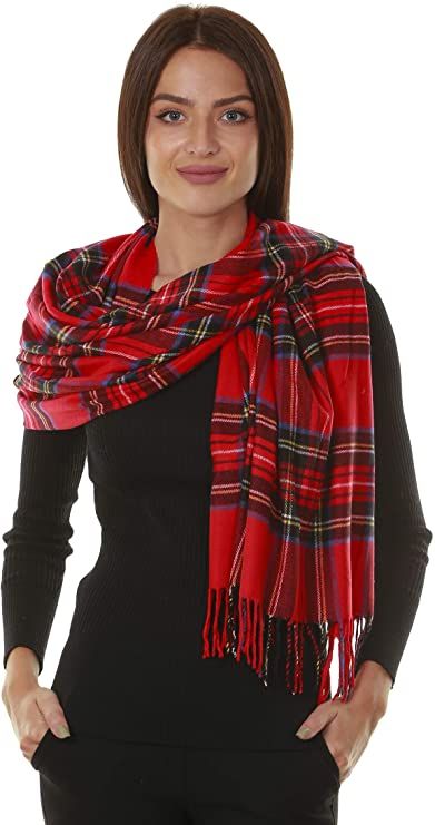 GILBIN'S Big Winter Warm Tartan Checked Cashmere Feel Shawl Blanket Scarf 80" x 30" Red at Amazon Women’s Clothing store Red Tartan Scarf, Red Plaid Scarf, Christmas Scarf, Tartan Scarf, Checked Scarf, Red Tartan, Shawl Wrap, Blanket Scarf, Red Plaid