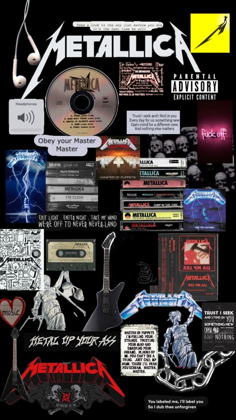 #metallica Metallica Wallpapers, Metallica Lyrics, Rock Collage, Collage Photo Frame Design, Metallica Logo, Metallica Art, Alphabet Symbols, 80s Rock, Photo Frame Design