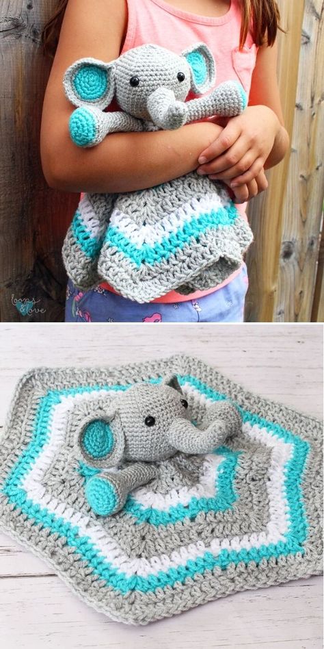 Cute Crochet Lovey for Baby with Free Patterns - Pattern Center Elephant Lovey Crochet, Crochet Lovies, Crochet Lovey Free Pattern, Crochet Elephant Pattern, Crochet Scrubbies, Lovey Pattern, Crochet Lovey, Lovey Blanket, Crochet Elephant