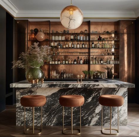 Unique Bar Design, Home Bar Rooms, Modern Home Bar, Home Bar Design, Marble Bar, Bar Inspiration, Bar Designs, Home Bar Designs, Design Apartment